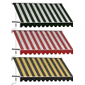 Colorful Striped Awnings with Green White Red Yellow Black Patterns and Scalloped Edges