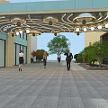 Ornate Outdoor Ceiling Design With Curved Structure Circular Lights and Decorative Elements