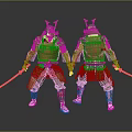 Detailed Traditional Japanese Samurai Armor With Sword Front And Back View