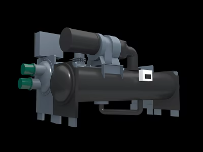 Industrial Equipment With Black Cylindrical Body Green Valves And Metal Components 3d model