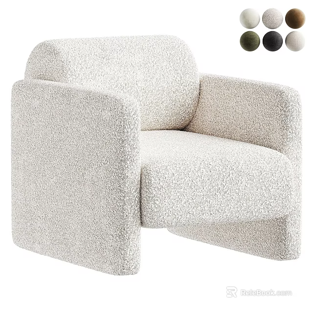 Plush Beige Modern Single Sofa With Curved Arms And Multiple Color Options 3d model 