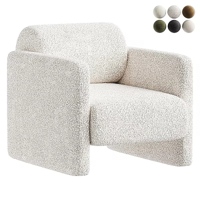 Plush Beige Modern Single Sofa With Curved Arms And Multiple Color Options 3d model