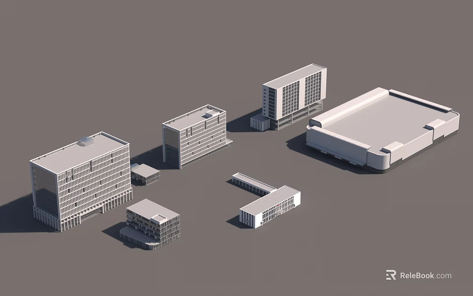 Modern Office Buildings Featuring Various Architectural Designs And Different Heights 3d model