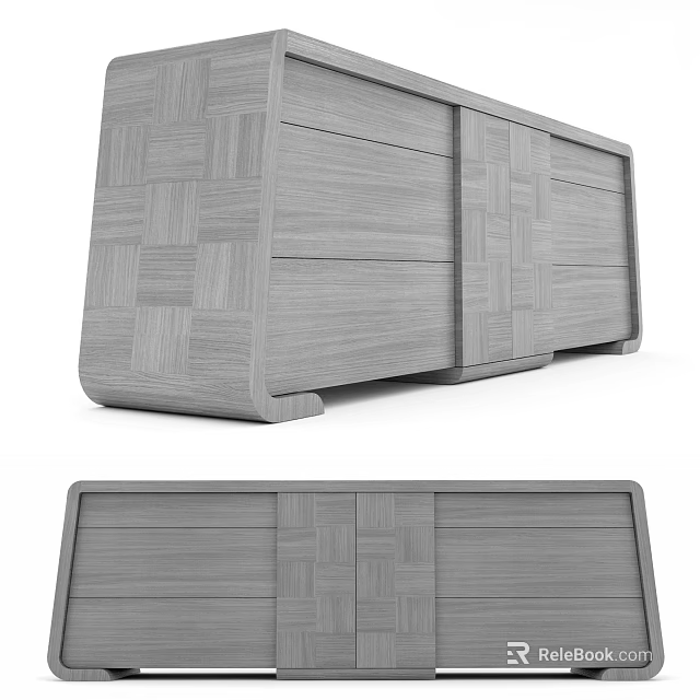 Modern Grey Wood Entryway Cabinet Sideboard With Panel Design And Storage Drawers 3d model 