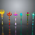 Colorful Magical Staffs with Unique Designs and Vibrant Decorative Elements