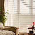 Modern Living Room Interior With Window Blinds Beige Sofa Green Plant And Red Lamp