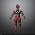 Red Ultraman Character In Tight Bodysuit With White Patterns And Blue Chest Gem