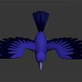 Blue Bird 3D Model With Spread Wings Open Beak Yellow Eyes Gray Gradient Background 3d model