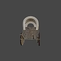 Vintage Wooden Covered Wagon With Curved Roof And Wooden Spoked Wheels