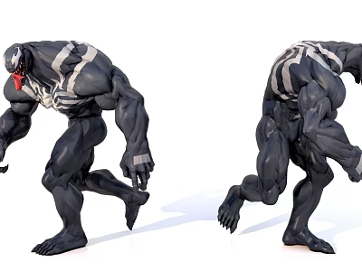 Venom Game Movie Character With Black White Striped Muscular Body In Running Pose 3d model