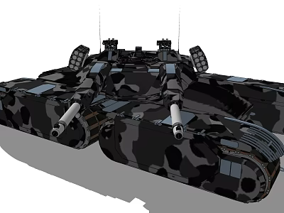 Detailed Camouflage Military Tank With Dual Cannons Turret Tracks And Armor 3d model