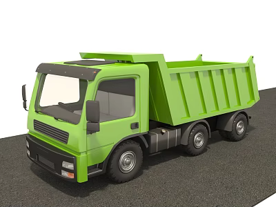 Green Dump Truck Functional Heavy Duty Vehicle Parked On Asphalt Road Surface 3d model