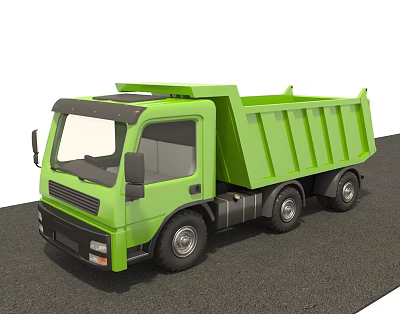 Green Dump Truck Functional Heavy Duty Vehicle Parked On Asphalt Road Surface 3d model