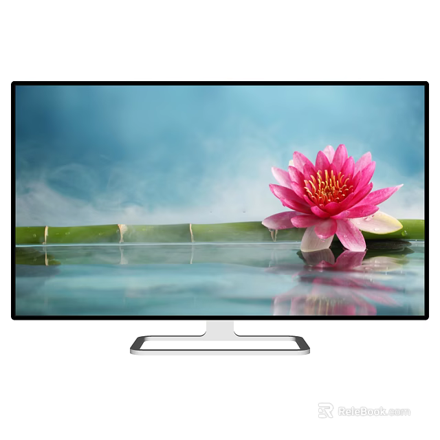 Modern Television Displaying Pink Lotus Flower Bamboo and Water Reflection on Blue Screen 3d model 