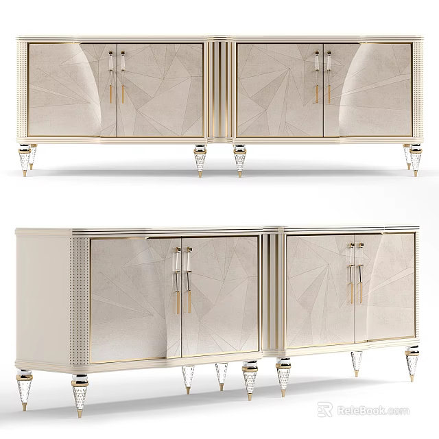 Elegant Luxury TV Cabinet With Glass Doors Golden Frame And Exquisite Decorative Legs 3d model 