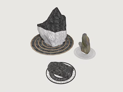 Decorative Stone Pieces On Wooden Bases With Circular Patterns Design 3d model