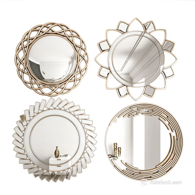 Decorative Mirrors With Intricate Frames Floral Patterns And Radiant Edges For Interior Design 3d model 