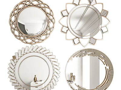 Decorative Mirrors With Intricate Frames Floral Patterns And Radiant Edges For Interior Design 3d model