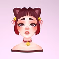 Cartoon Girl Character With Cat Ears Brown Short Hair And Yellow Accessories On Pink Background