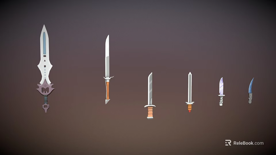 Collection of Five Unique Sword Weapons with Varied Handle and Blade Designs 3d model 