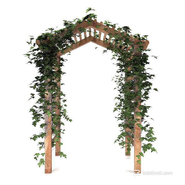 Wooden Pergola with Lattice Top Covered in Green Vines for Garden Decoration 3d model 