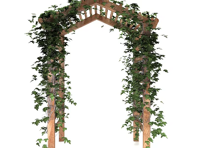 Wooden Pergola with Lattice Top Covered in Green Vines for Garden Decoration 3d model