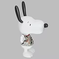 Snoopy Plush Toy With White Body Black Ears Red Collar And Floral Vest