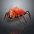 Red Beetle With Glowing Eyes Multiple Legs And Textured Surface On Dark Background With Reflection 3d model