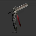 Armored Warrior Character Standing In Silver Armor With Horned Helmet Red Cape And Large Sword