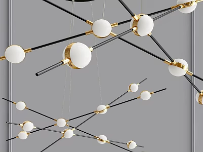 Modern Black and Gold Chandelier with White Spherical Shades for Interior Decor 3d model
