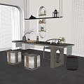 Elegant Modern Tea Table and Chairs with Tea Set Vase and Decorative Elements 3d model