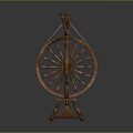 Two Bird Statues Perched On Wooden Spinning Wheel Classic Design