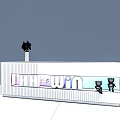 Modern Exhibition Reception Desk With HH-Win Signage Two Staff White Flower Vase And Small Dolls