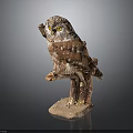 Striking Lifelike Owl Sculpture Perched on Tree Branch With Natural Stone Base