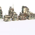 Cyberpunk Abandoned High Rise Buildings With Balconies Rusty Metal Structures and Climbing Plants