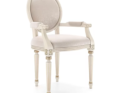 Classic European Style Dining Chair With Armrests Rounded Backrest And Carved White Frame 3d model
