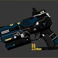 Futuristic Tactical Gun With Blue Black Design Textured Grip Bullets And Magazine
