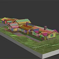 Log Building With Orange Roofs Connected Structure Green Grass And Gray Ground Area