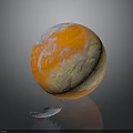 Orange And White Planet With Swirled Patterns And Broken Spaceship Debris
