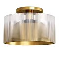Modern Gold Flush Mount Ceiling Light With Transparent Striped Shade Design 3d model