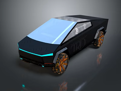 Futuristic Black Car With Transparent Roof Orange Wheels And Illuminated Strips 3d model