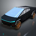 Futuristic Black Car With Transparent Roof Orange Wheels And Illuminated Strips
