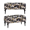 Lazy Sofa With Blue And Gold Crane Pattern Design And Matching Ottoman Stool