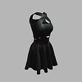 Women's Black Leather Cropped Dress With Crisscross Straps And Flared Skirt