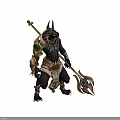 Egyptian Themed Man With Jackal Head Armored Suit Holding Spear Green Gems And Golden Accents