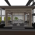 New Chinese Courtyard Pavilion With Rockery Water Feature And Green Plants