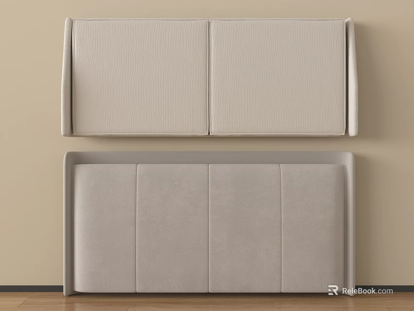 Elegant Two Modern Upholstered Headboards in Light Beige Minimalist Design 3d model 