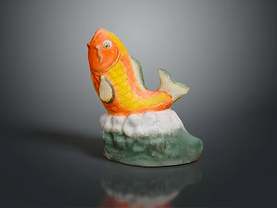 Vibrant Ceramic Fish Figurine With Green White Base For Home Furniture Decor 3d model