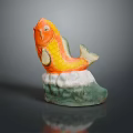 Vibrant Ceramic Fish Figurine With Green White Base For Home Furniture Decor