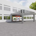 Fashion Technology Center Main Entrance Gate With Modern White Building Exterior Canopy Columns And Trees
